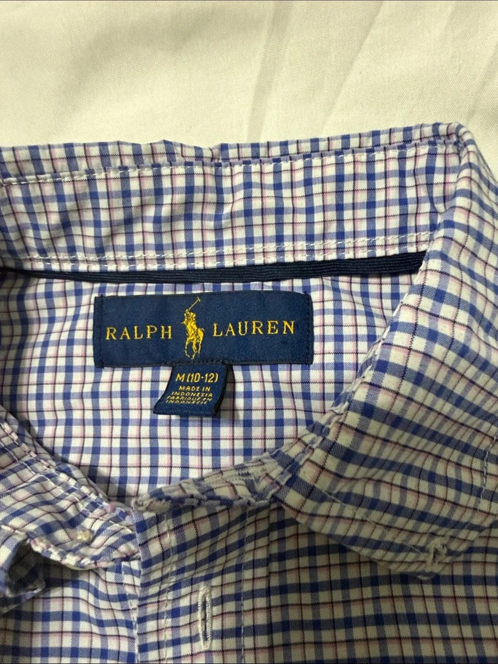 Ralph Lauren White and Blue Micro-Check Button-Down Shirt